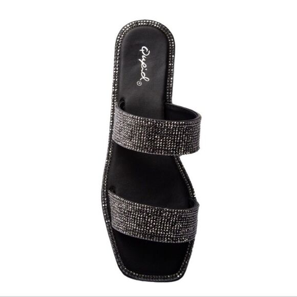 Qupid Double Strap Rhinestone Flat Sandal- Pewter - Picture 3 of 7